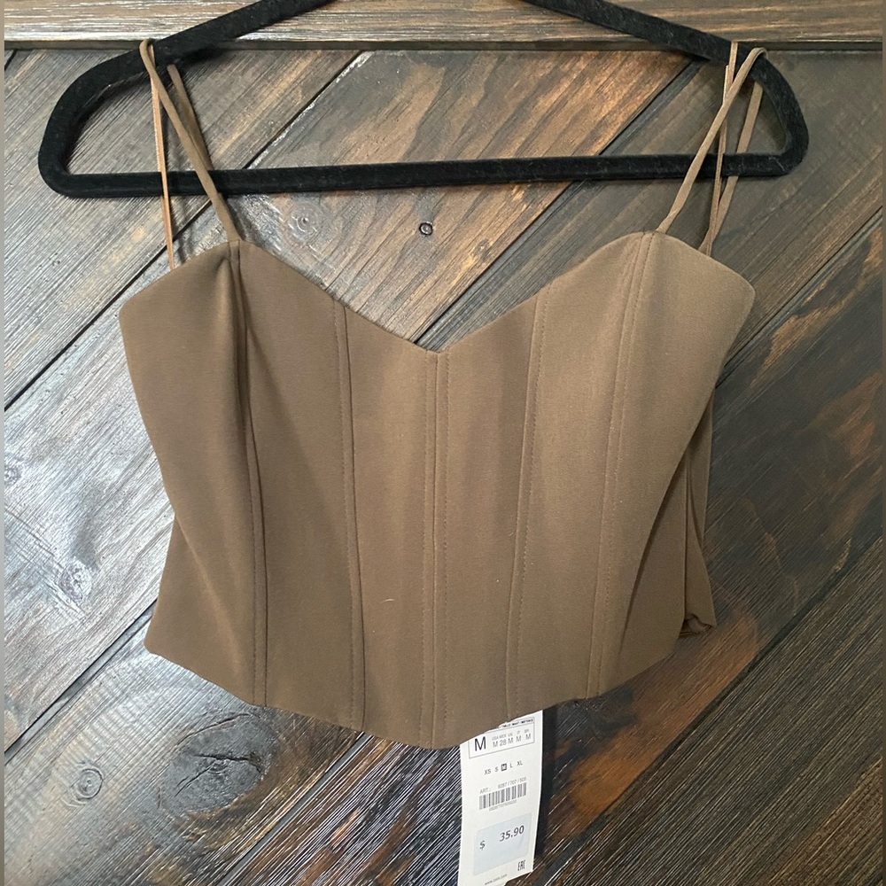 NWT!!! Light brown corset top with side zipper. Size M